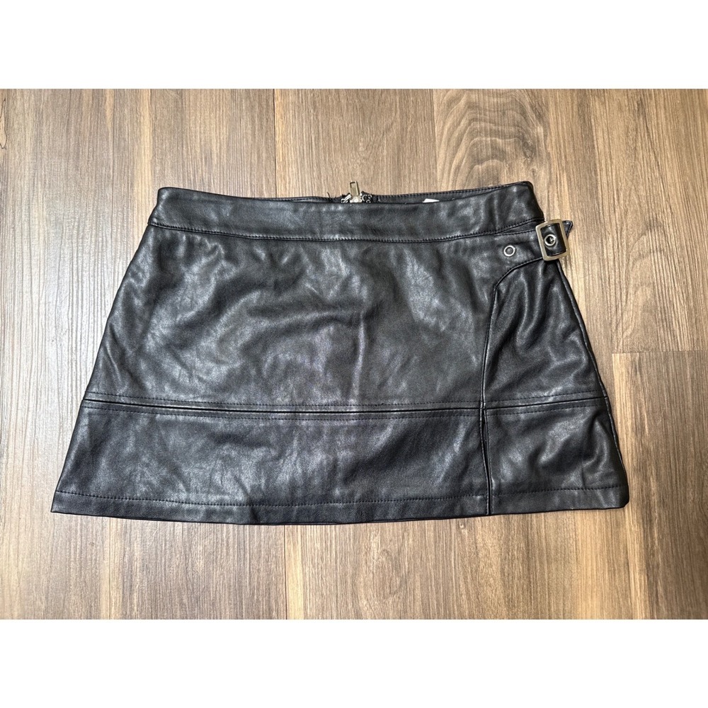 Hot & Delicious Faux Leather Mini Skirt Women Size S Black Side Buckle Moto Edgy